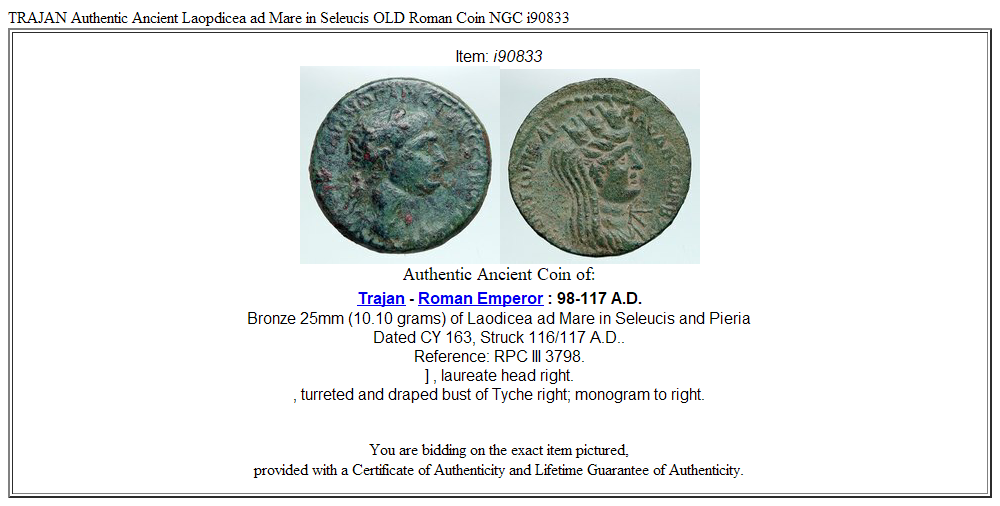 TRAJAN Authentic Ancient Laopdicea ad Mare in Seleucis OLD Roman Coin NGC i90833