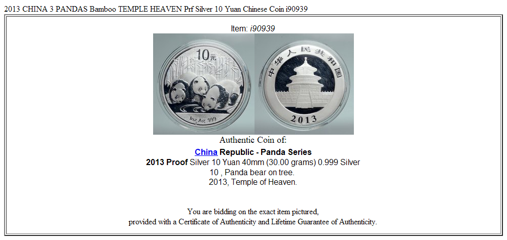 2013 CHINA 3 PANDAS Bamboo TEMPLE HEAVEN Prf Silver 10 Yuan Chinese Coin i90939