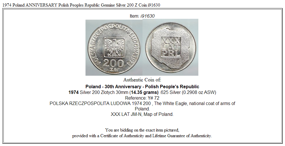 1974 Poland ANNIVERSARY Polish Peoples Republic Genuine Silver 200 Z Coin i91630