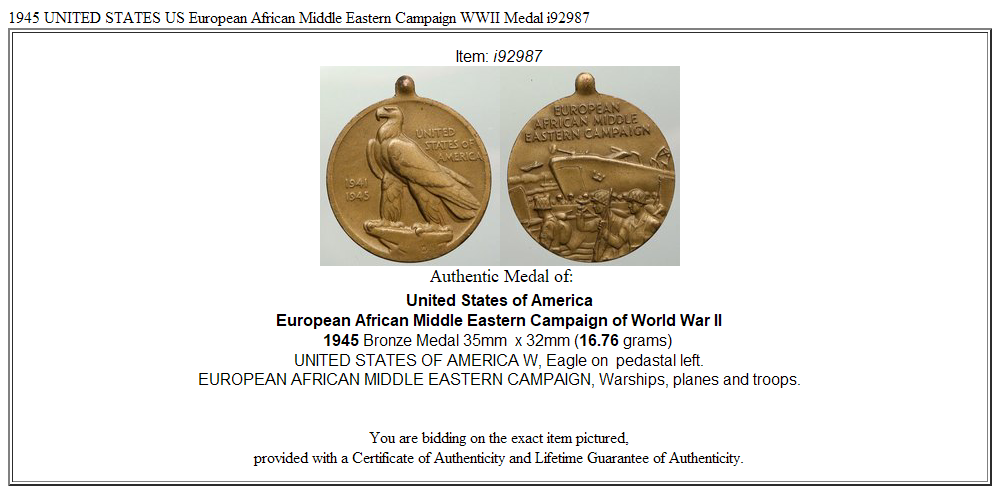 1945 UNITED STATES US European African Middle Eastern Campaign WWII Medal i92987