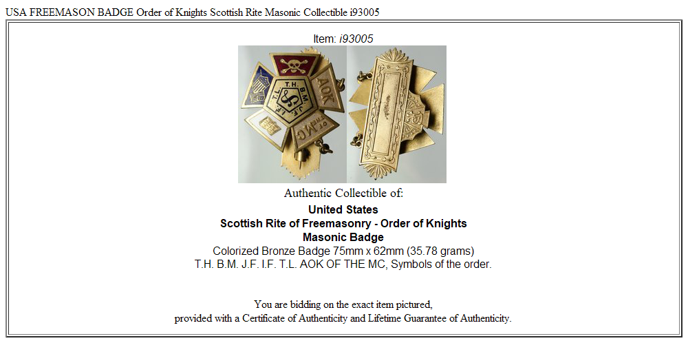 USA FREEMASON BADGE Order of Knights Scottish Rite Masonic Collectible i93005