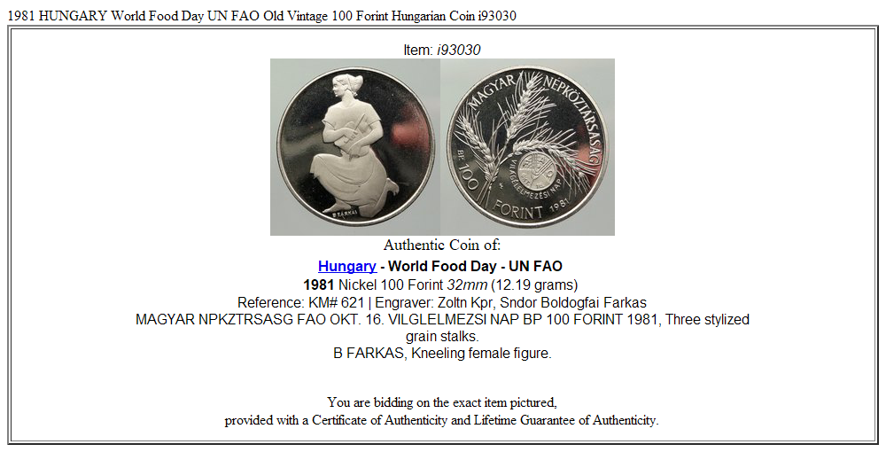 1981 HUNGARY World Food Day UN FAO Old Vintage 100 Forint Hungarian Coin i93030