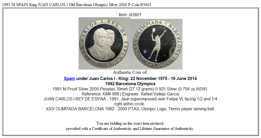 1991 M SPAIN King JUAN CARLOS I Old Barcelona Olympics Silver 2000 P Coin i93601