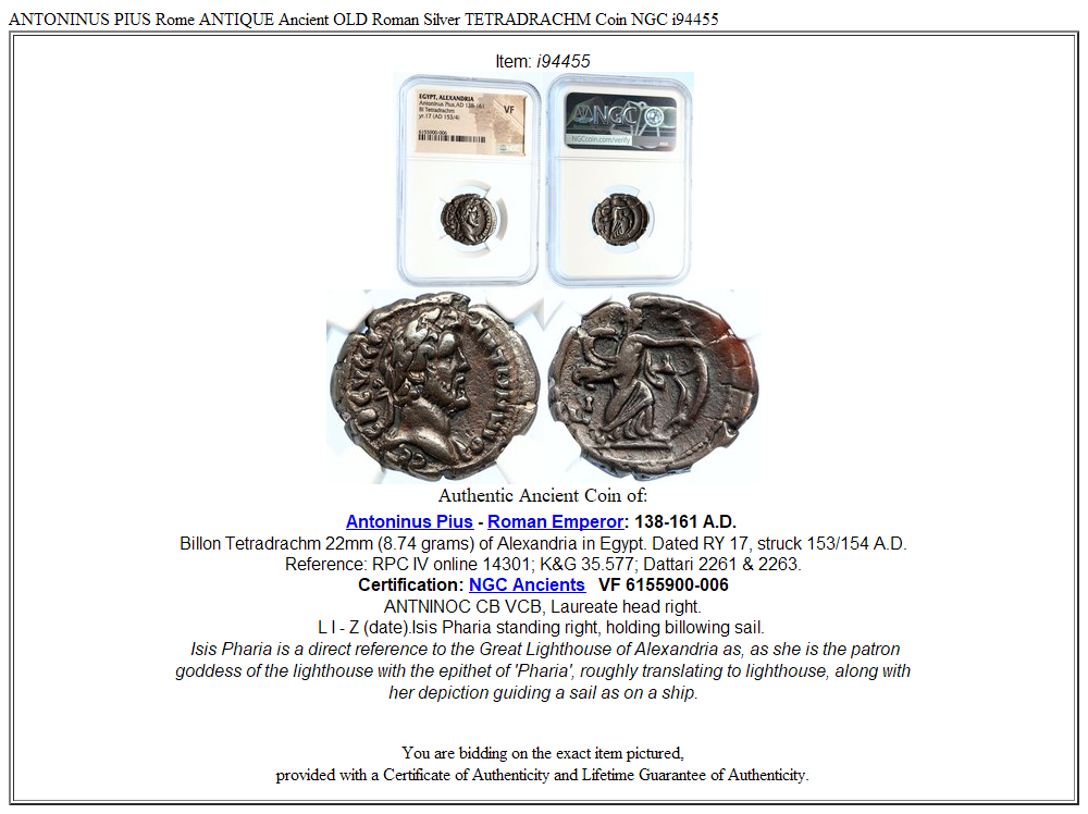 ANTONINUS PIUS Rome ANTIQUE Ancient OLD Roman Silver TETRADRACHM Coin NGC i94455