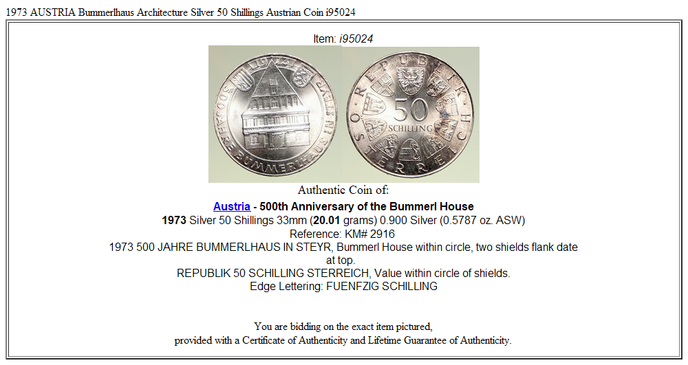 1973 AUSTRIA Bummerlhaus Architecture Silver 50 Shillings Austrian Coin i95024