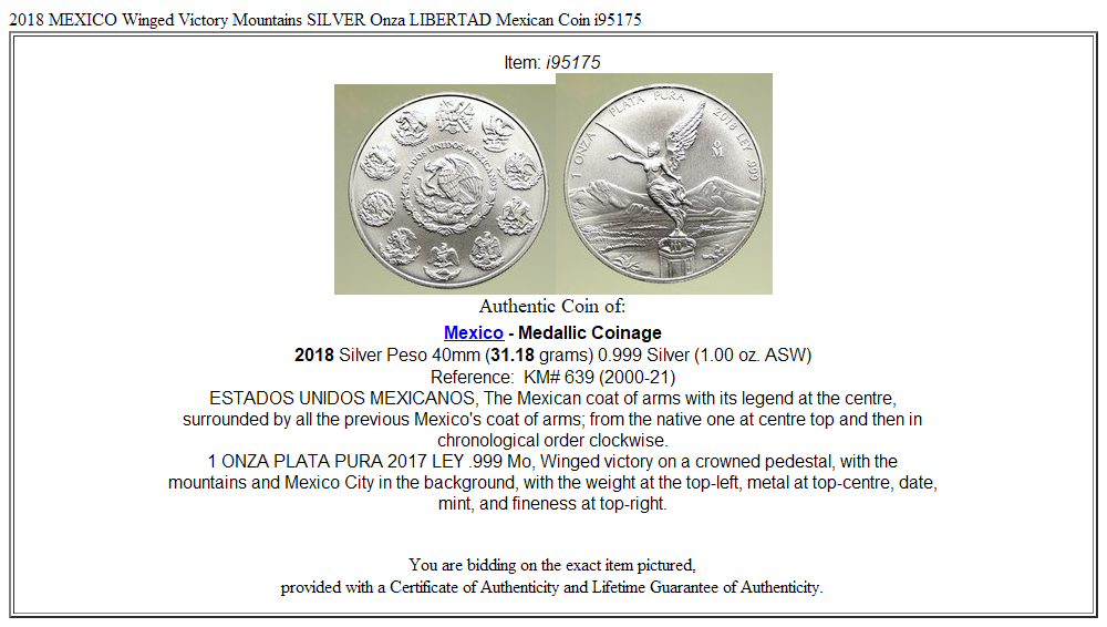 2018 MEXICO Winged Victory Mountains SILVER Onza LIBERTAD Mexican Coin i95175