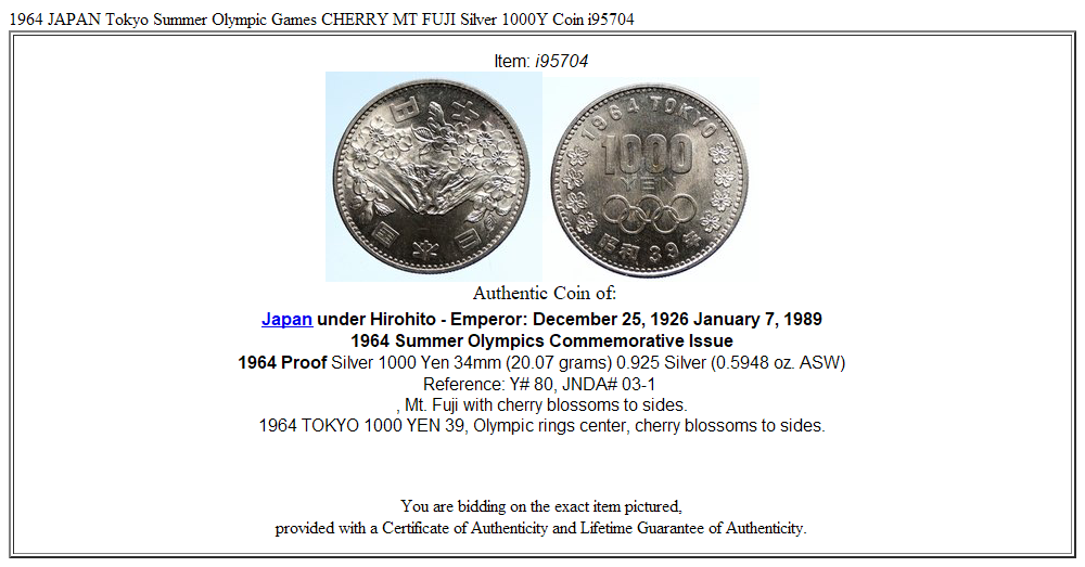 1964 JAPAN Tokyo Summer Olympic Games CHERRY MT FUJI Silver 1000Y Coin i95704