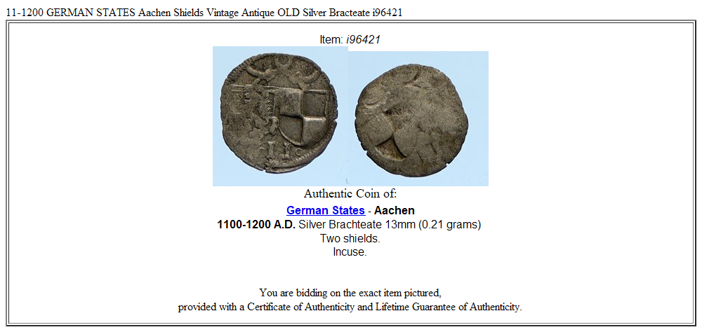 11-1200 GERMAN STATES Aachen Shields Vintage Antique OLD Silver Bracteate i96421