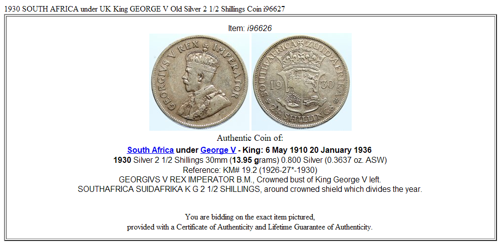 1930 SOUTH AFRICA under UK King GEORGE V Old Silver 2 1/2 Shillings Coin i96627