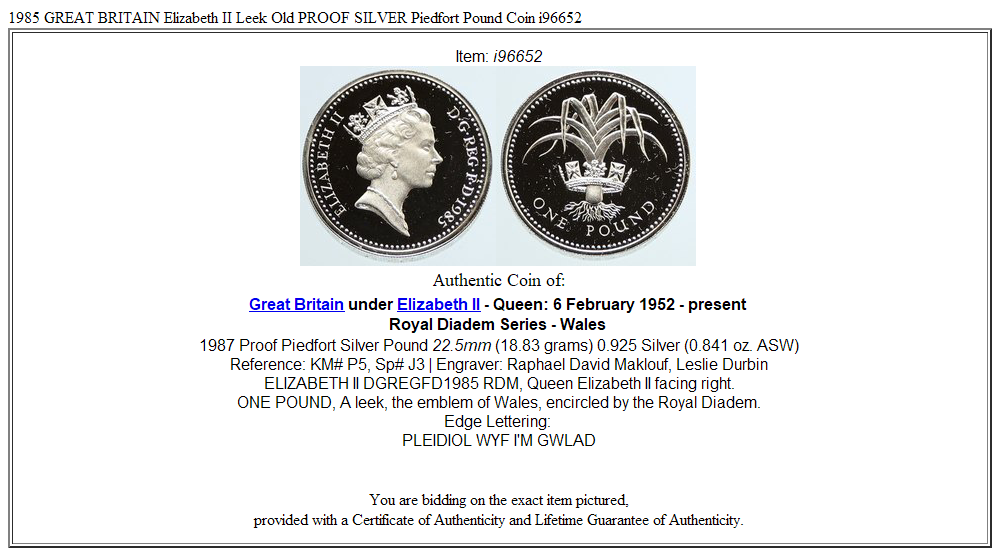 1985 GREAT BRITAIN Elizabeth II Leek Old PROOF SILVER Piedfort Pound Coin i96652