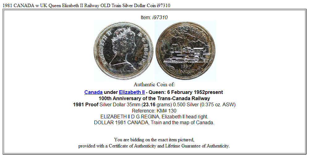 1981 CANADA w UK Queen Elizabeth II Railway OLD Train Silver Dollar Coin i97310