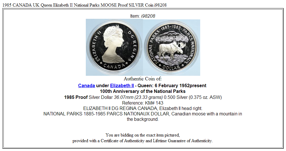 1985 CANADA UK Queen Elizabeth II National Parks MOOSE Proof SILVER Coin i98208