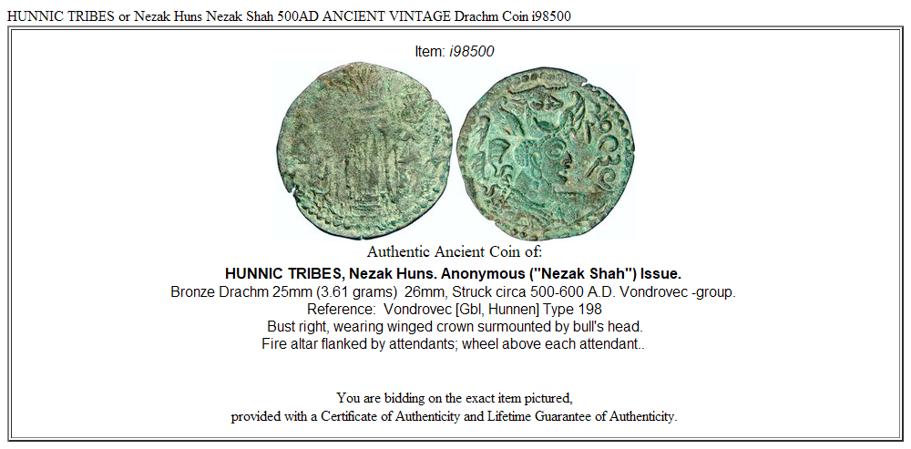 HUNNIC TRIBES or Nezak Huns Nezak Shah 500AD ANCIENT VINTAGE Drachm Coin i98500
