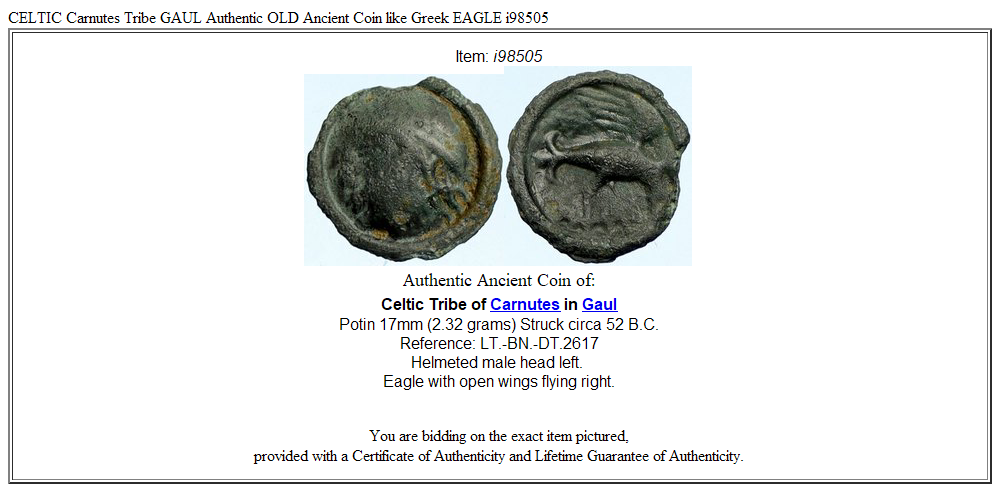 CELTIC Carnutes Tribe GAUL Authentic OLD Ancient Coin like Greek EAGLE i98505