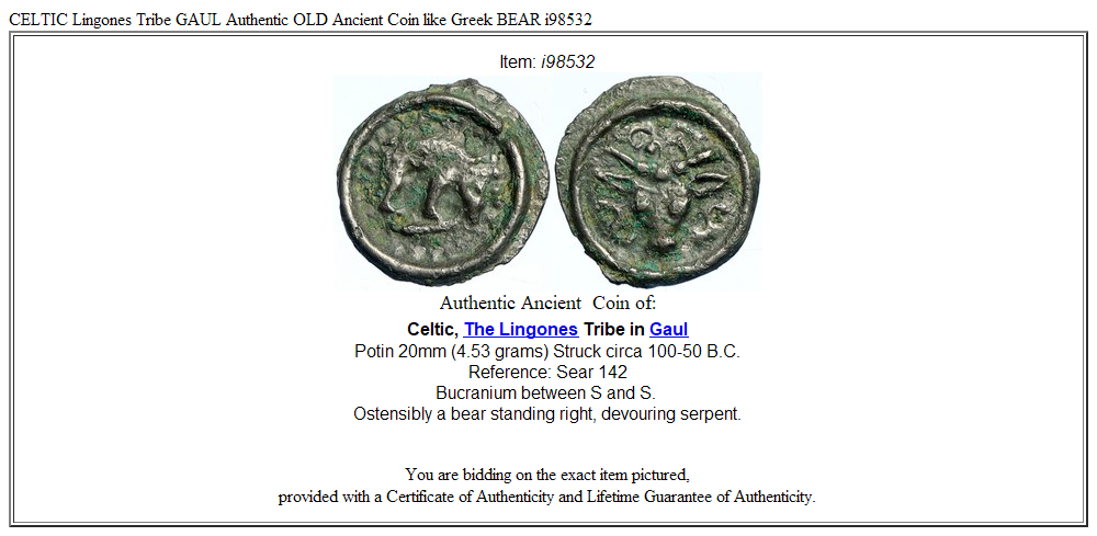 CELTIC Lingones Tribe GAUL Authentic OLD Ancient Coin like Greek BEAR i98532