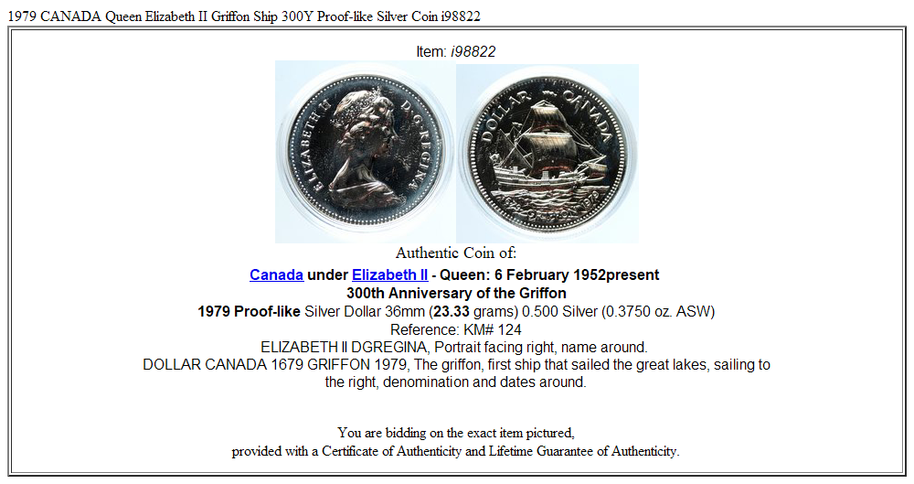 1979 CANADA Queen Elizabeth II Griffon Ship 300Y Proof-like Silver Coin i98822