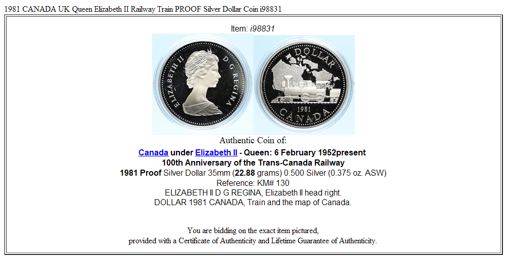 1981 CANADA UK Queen Elizabeth II Railway Train PROOF Silver Dollar Coin i98831