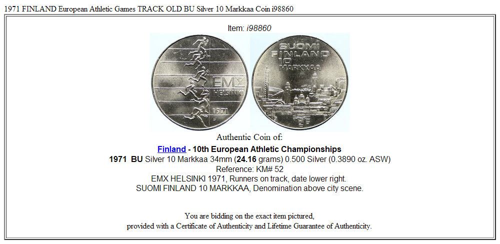 1971 FINLAND European Athletic Games TRACK OLD BU Silver 10 Markkaa Coin i98860