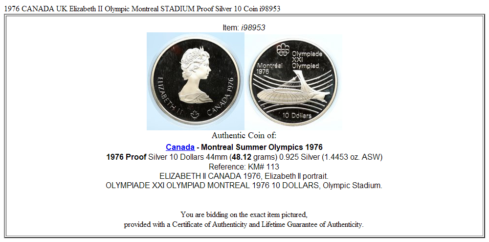 1976 CANADA UK Elizabeth II Olympic Montreal STADIUM Proof Silver 10 Coin i98953