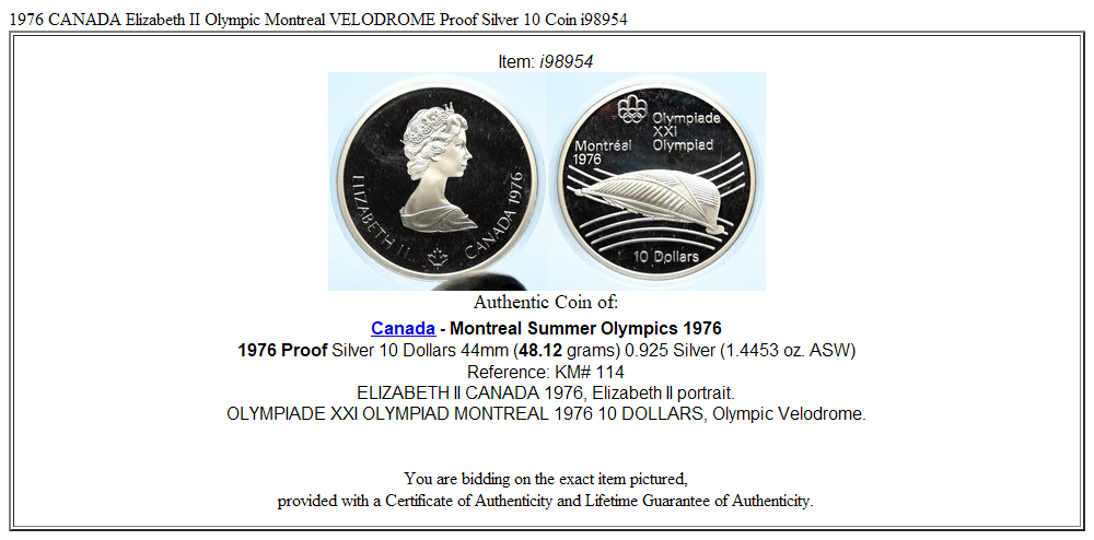 1976 CANADA Elizabeth II Olympic Montreal VELODROME Proof Silver 10 Coin i98954