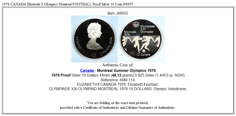 1976 CANADA Elizabeth II Olympics Montreal FOOTBALL Proof Silver 10 Coin i98955