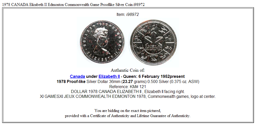 1978 CANADA Elizabeth II Edmonton Commonwealth Game Prooflike Silver Coin i98972