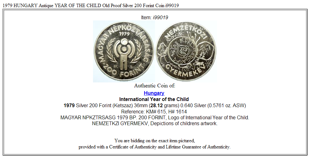 1979 HUNGARY Antique YEAR OF THE CHILD Old Proof Silver 200 Forint Coin i99019