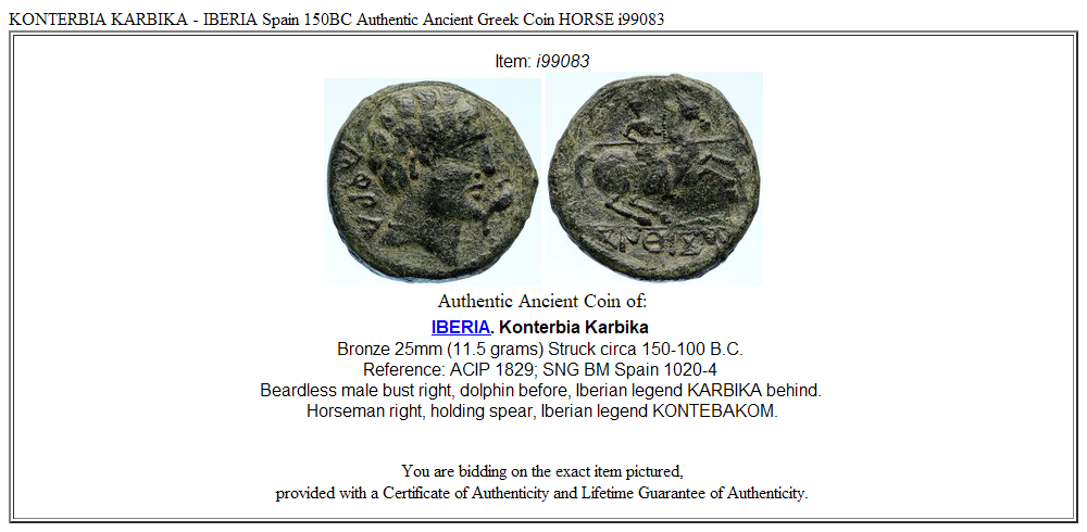 KONTERBIA KARBIKA - IBERIA Spain 150BC Authentic Ancient Greek Coin HORSE i99083