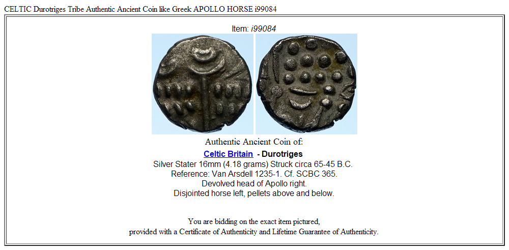 CELTIC Durotriges Tribe Authentic Ancient Coin like Greek APOLLO HORSE i99084