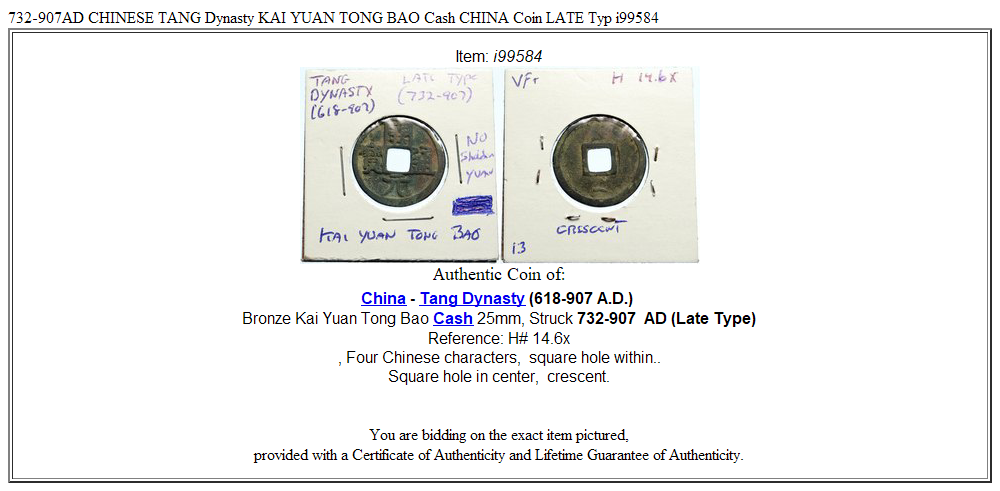 732-907AD CHINESE TANG Dynasty KAI YUAN TONG BAO Cash CHINA Coin LATE Typ i99584