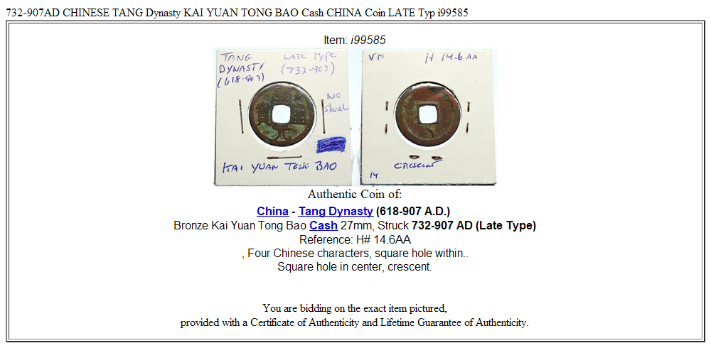 732-907AD CHINESE TANG Dynasty KAI YUAN TONG BAO Cash CHINA Coin LATE Typ i99585