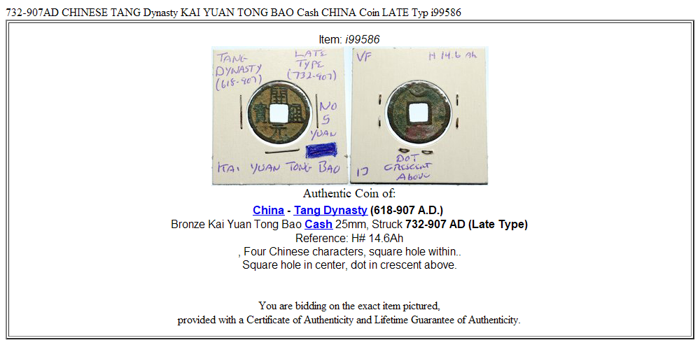 732-907AD CHINESE TANG Dynasty KAI YUAN TONG BAO Cash CHINA Coin LATE Typ i99586