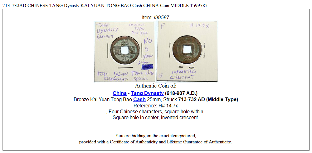 713-732AD CHINESE TANG Dynasty KAI YUAN TONG BAO Cash CHINA Coin MIDDLE T i99587