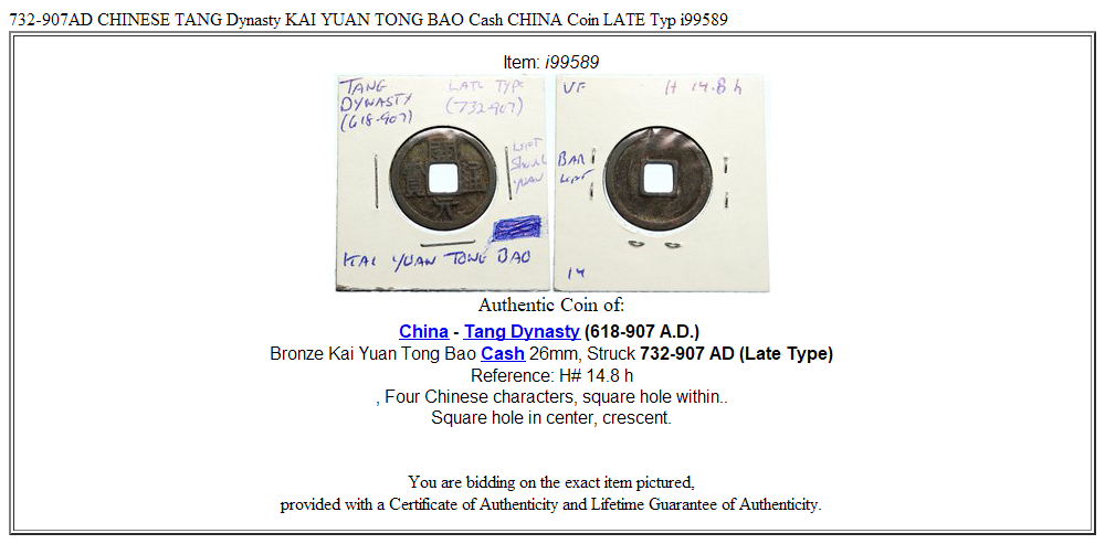 732-907AD CHINESE TANG Dynasty KAI YUAN TONG BAO Cash CHINA Coin LATE Typ i99589