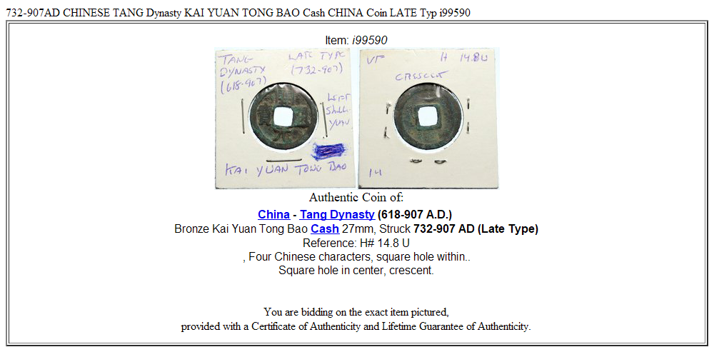 732-907AD CHINESE TANG Dynasty KAI YUAN TONG BAO Cash CHINA Coin LATE Typ i99590