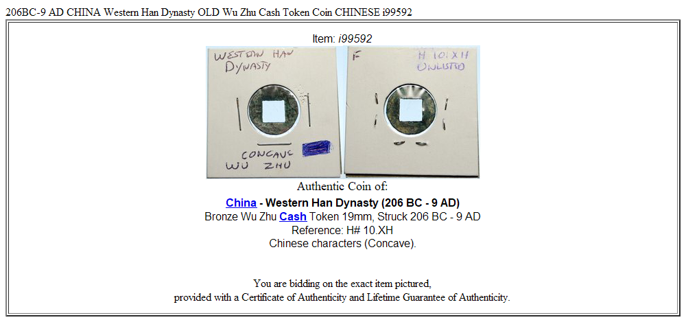 206BC-9 AD CHINA Western Han Dynasty OLD Wu Zhu Cash Token Coin CHINESE i99592