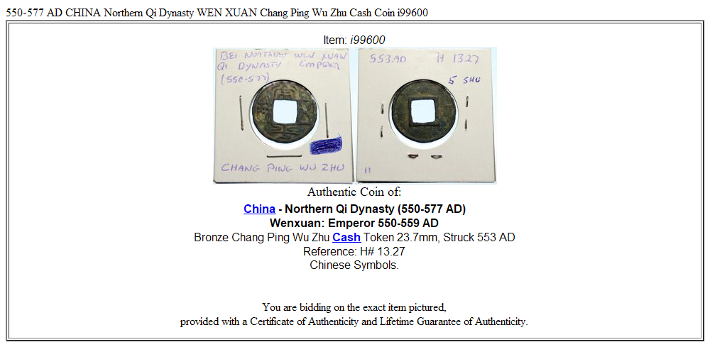 550-577 AD CHINA Northern Qi Dynasty WEN XUAN Chang Ping Wu Zhu Cash Coin i99600