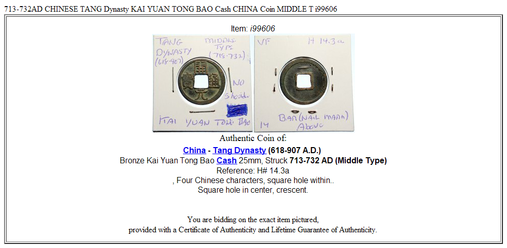 713-732AD CHINESE TANG Dynasty KAI YUAN TONG BAO Cash CHINA Coin MIDDLE T i99606