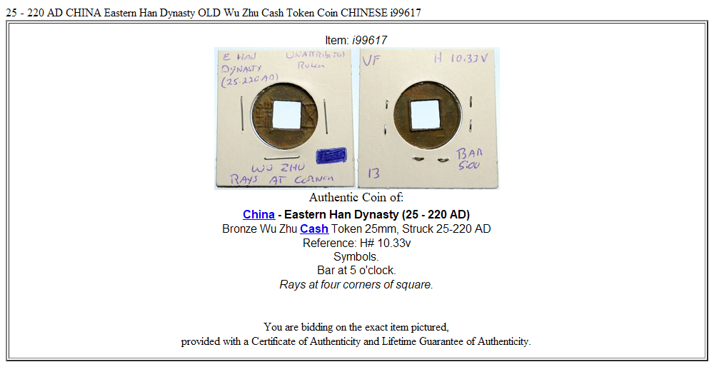 25 - 220 AD CHINA Eastern Han Dynasty OLD Wu Zhu Cash Token Coin CHINESE i99617