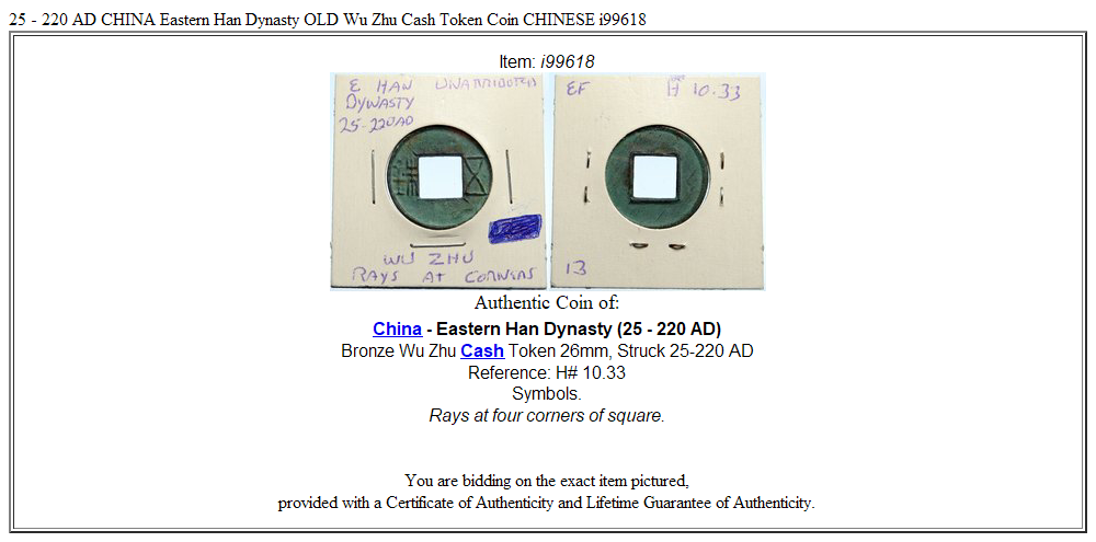 25 - 220 AD CHINA Eastern Han Dynasty OLD Wu Zhu Cash Token Coin CHINESE i99618