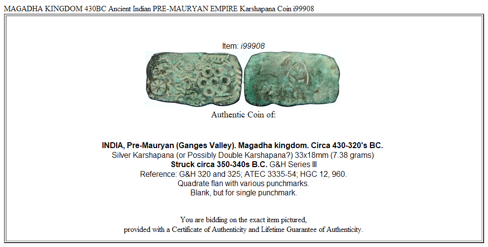 MAGADHA KINGDOM 430BC Ancient Indian PRE-MAURYAN EMPIRE Karshapana Coin i99908