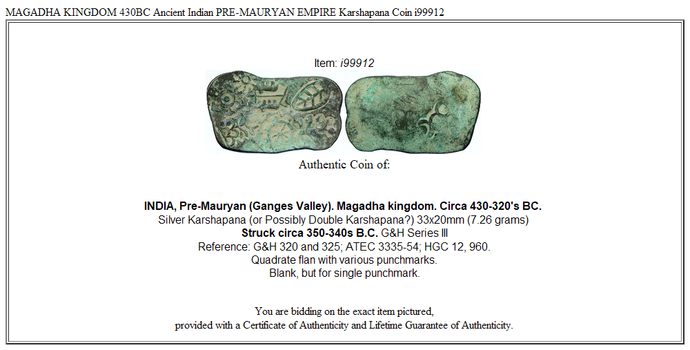 MAGADHA KINGDOM 430BC Ancient Indian PRE-MAURYAN EMPIRE Karshapana Coin i99912