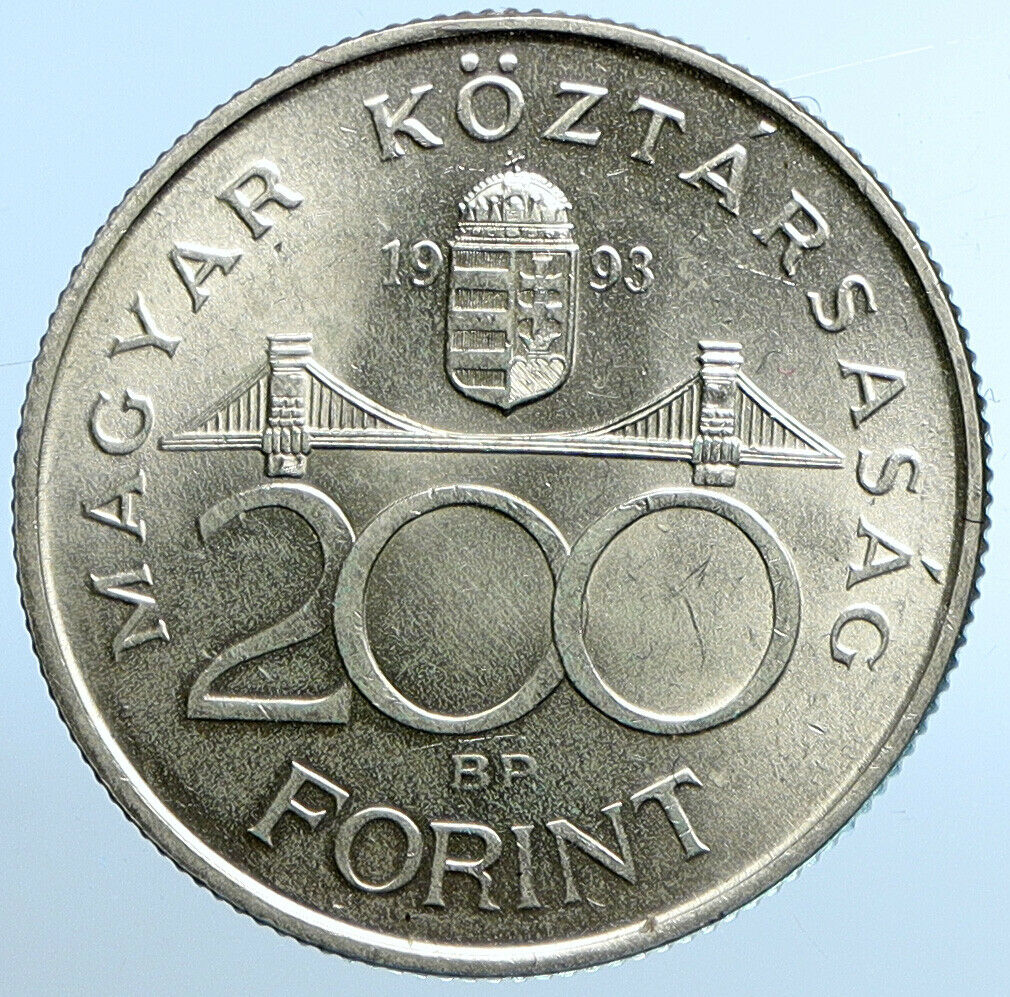 1992 HUNGARY National Bank Ersebet Bridge Proof Silver 200 Forint Coin i109854