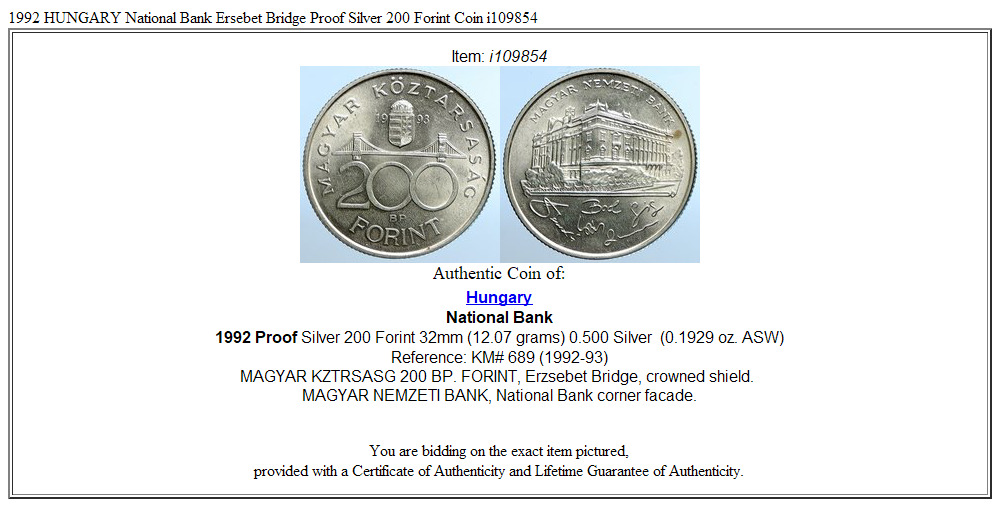 1992 HUNGARY National Bank Ersebet Bridge Proof Silver 200 Forint Coin i109854