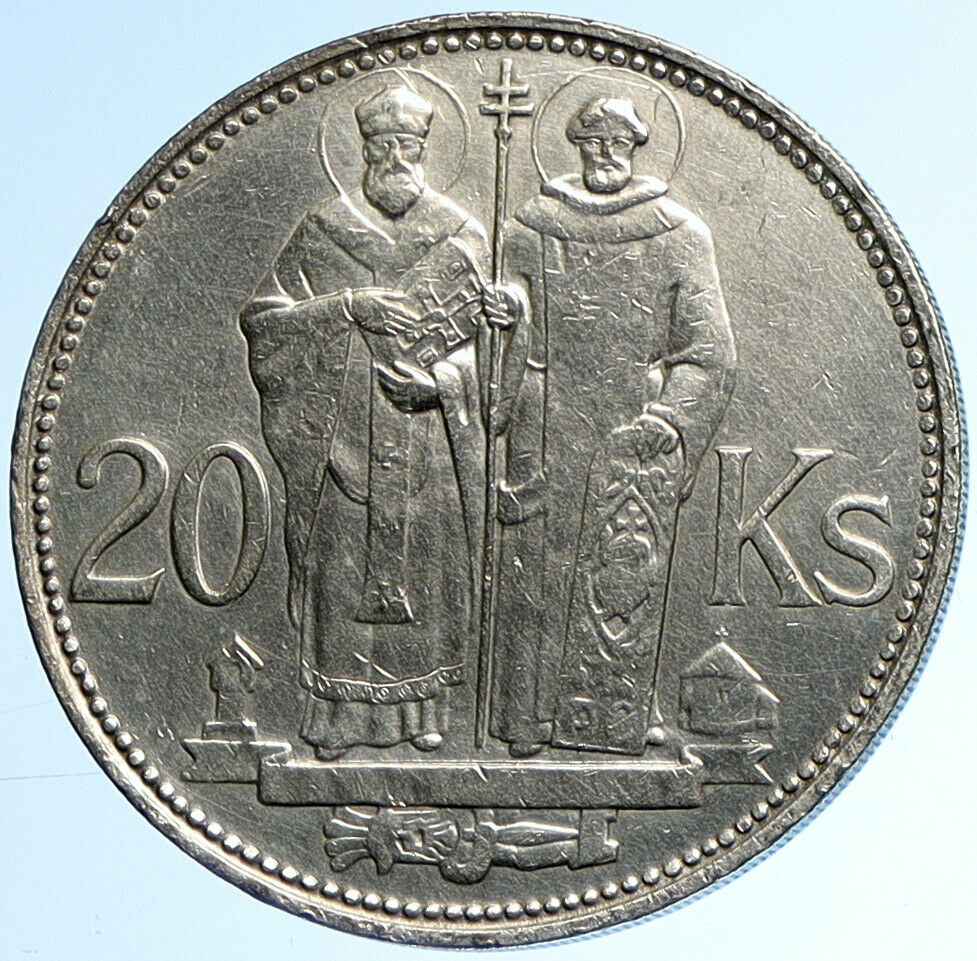 1941 SLOVAKIA SAINT CYRIL AND METHODIUS Slovakian Silver 20 Korun Coin i109898