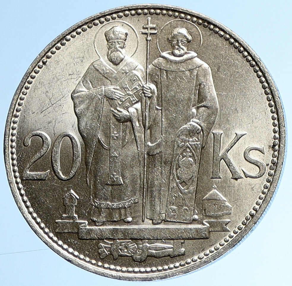 1941 SLOVAKIA SAINT CYRIL AND METHODIUS Slovakian Silver 20 Korun Coin i109904