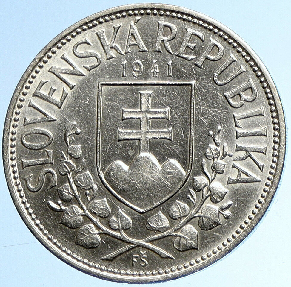 1941 SLOVAKIA SAINT CYRIL AND METHODIUS Slovakian Silver 20 Korun Coin i109905