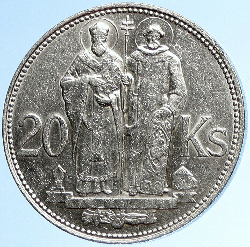 1941 SLOVAKIA SAINT CYRIL AND METHODIUS Slovakian Silver 20 Korun Coin i109915