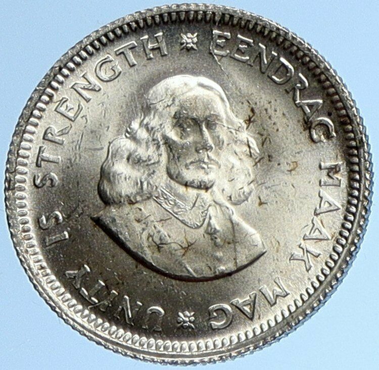 1964 SOUTH AFRICA Jan van Riebeeck & Flower Vintage Silver 5 Cents Coin i109919