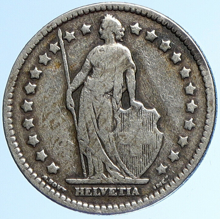 1914 SWITZERLAND - HELVETIA Symbolizes SWISS Nation Silver 1 Franc Coin i109920